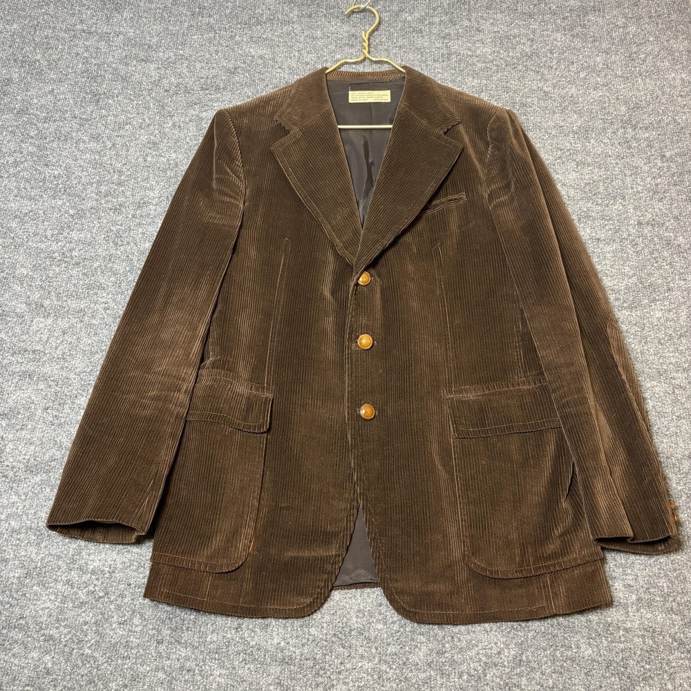 Vintage Mr. Guy Sport Coat Mens 42 Brown Corduroy Elbow Patch Made In Italy